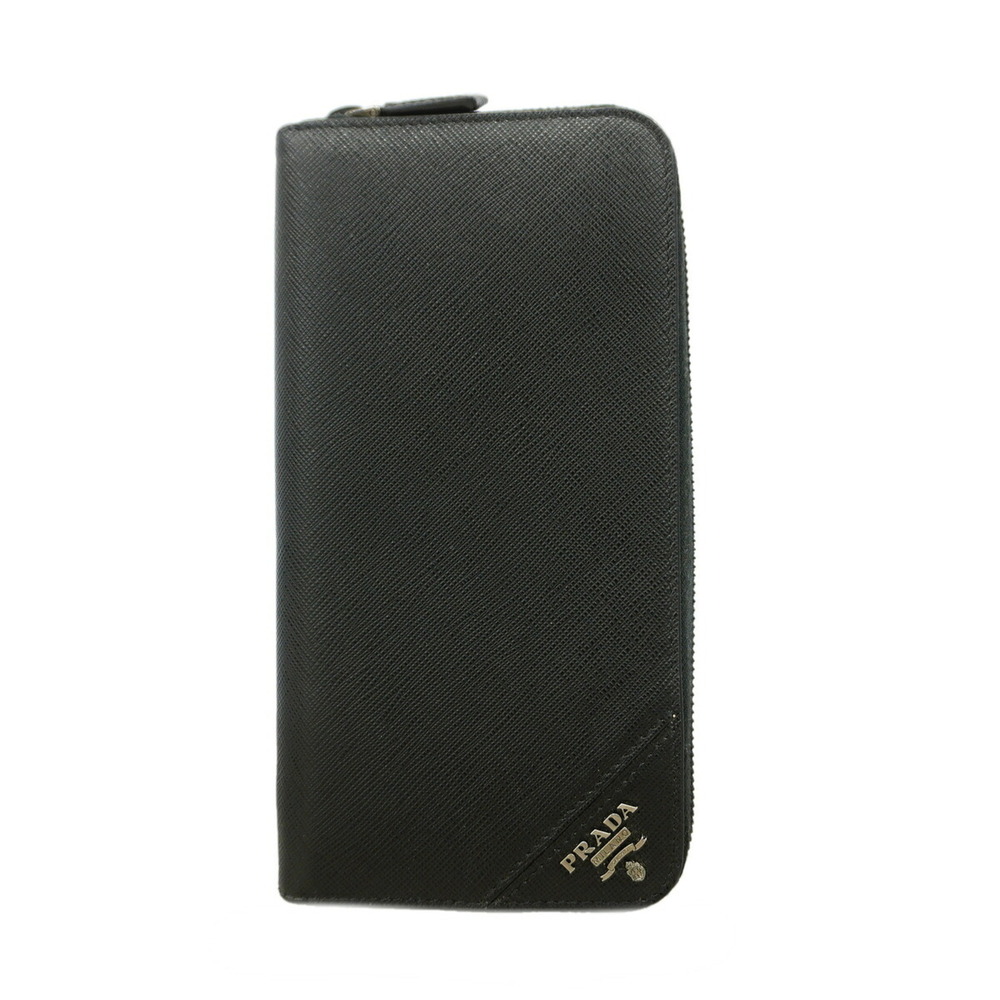 Prada long wallet, Saffiano metal leather, black, men's.
